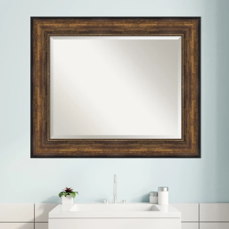 Bronze Frame Beveled Mirror, 35.5x29.5 in.