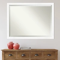 Cabinet White Narrow Frame Beveled Mirror