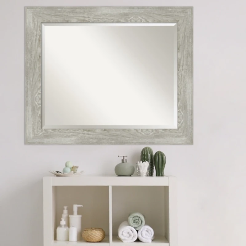 Dove Gray Scoop Frame Beveled Mirror, 34x28 in.