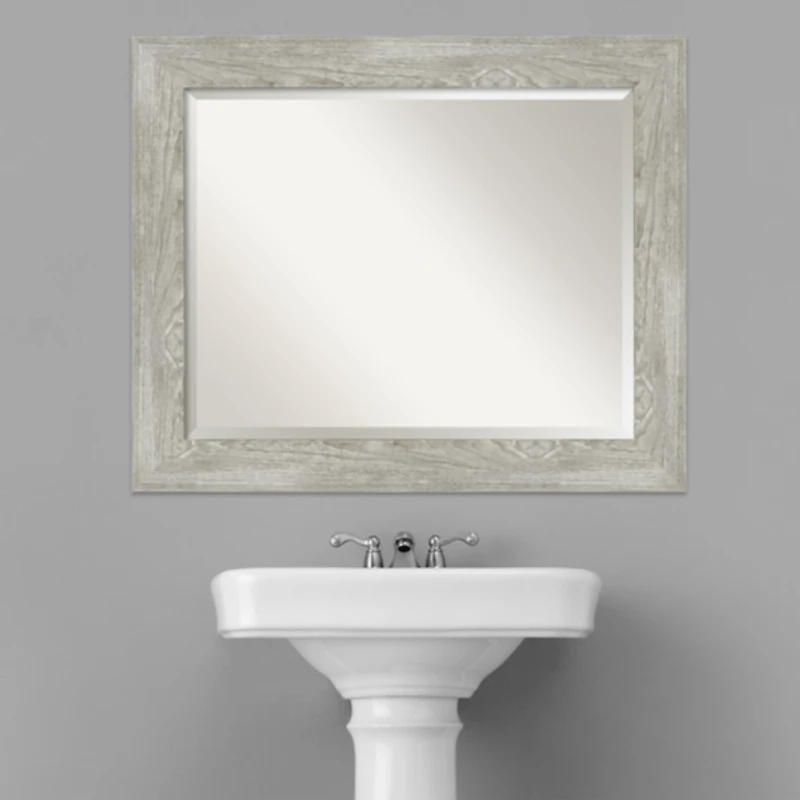 Dove Gray Scoop Frame Beveled Mirror, 34x28 in.