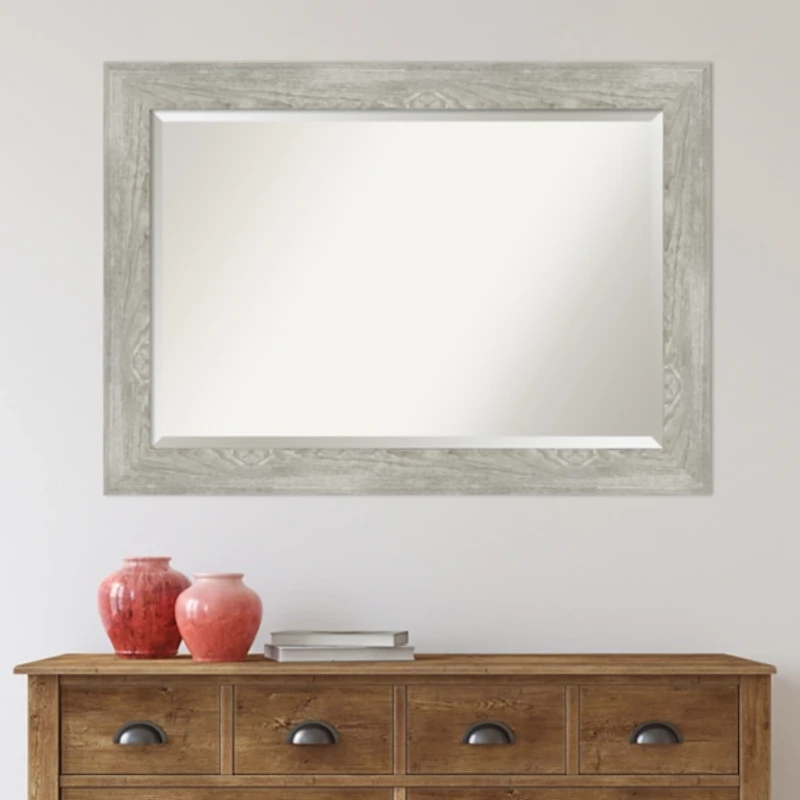 Dove Gray Scoop Frame Beveled Mirror, 42x30 in.