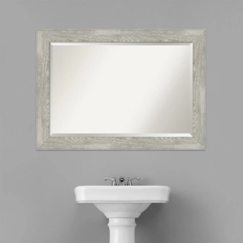 Dove Gray Scoop Frame Beveled Mirror, 42x30 in.