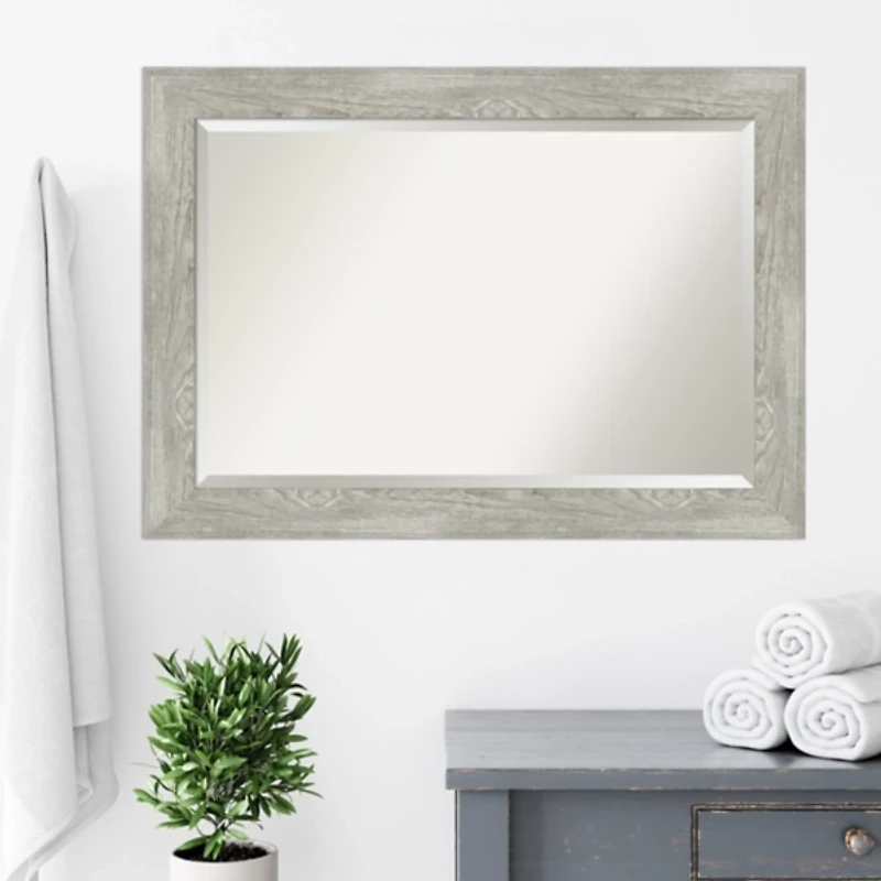 Dove Gray Scoop Frame Beveled Mirror, 42x30 in.