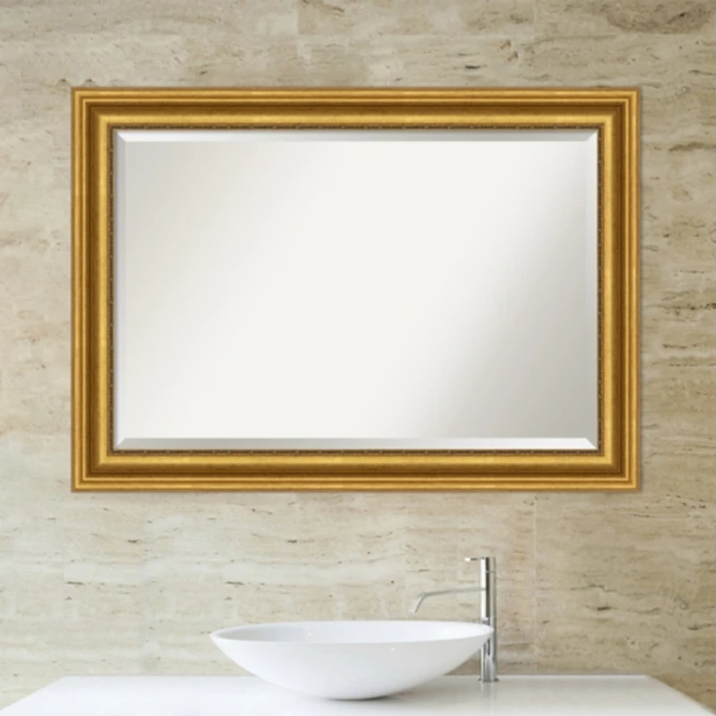 Gold Patina Scalloped Frame Beveled Mirror