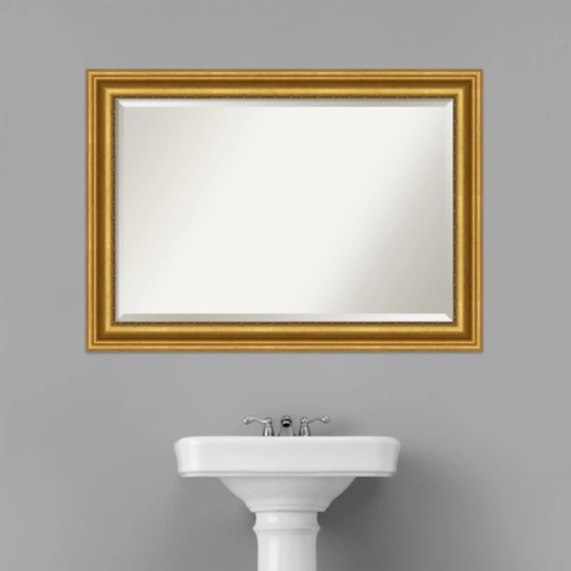 Gold Patina Scalloped Frame Beveled Mirror