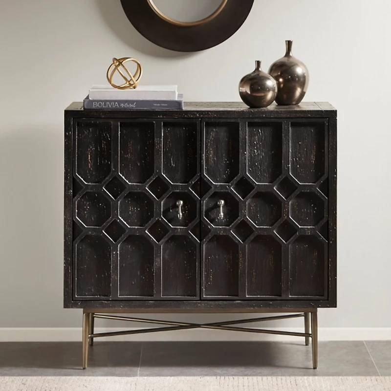 Black Wood Honeycomb 2-Door Storage Cabinet