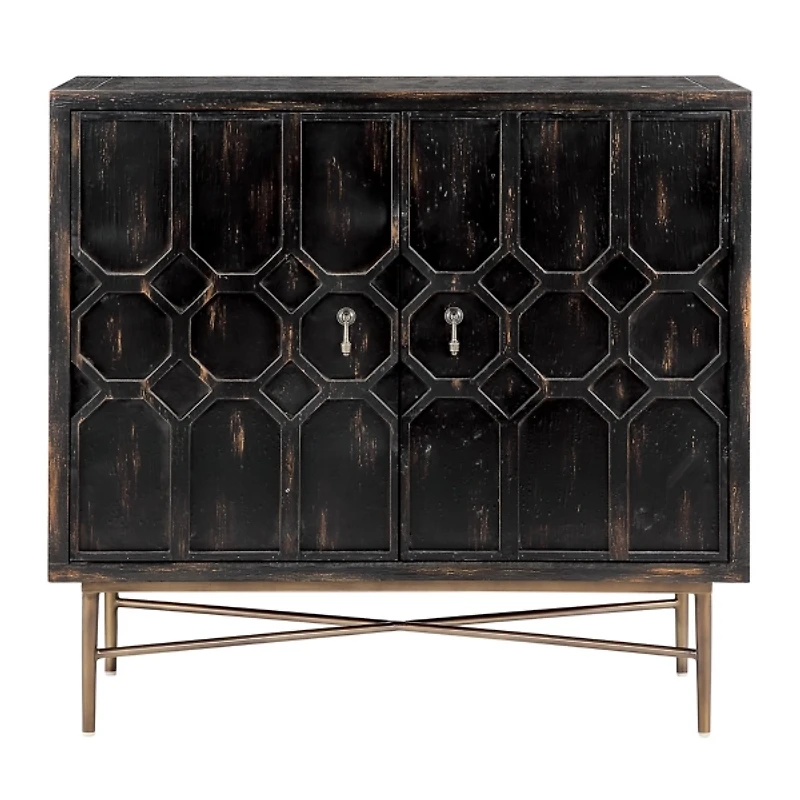 Black Wood Honeycomb 2-Door Storage Cabinet