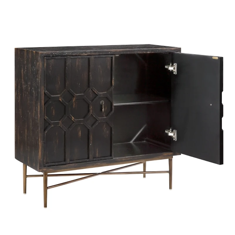 Black Wood Honeycomb 2-Door Storage Cabinet