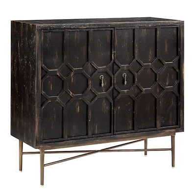 Black Wood Honeycomb 2-Door Storage Cabinet