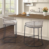 Rustic White Woven Rope Back Counter Stool