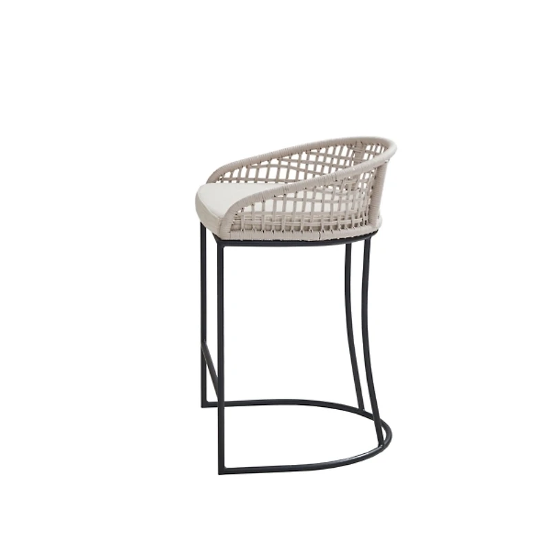 Rustic White Woven Rope Back Counter Stool
