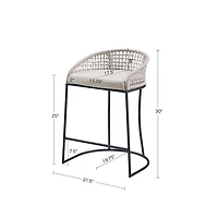 Rustic White Woven Rope Back Counter Stool