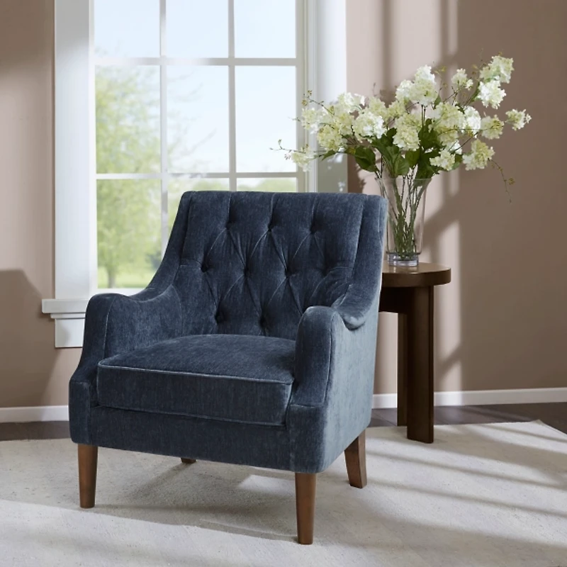 Navy Button Tufted Accent Chair
