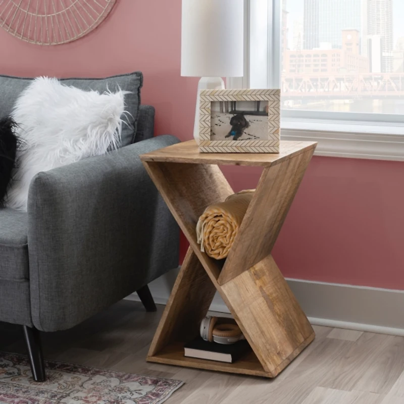 Natural Mango Wood Hourglass Accent Table