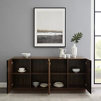 Dark Walnut Wood and Black Metal Sideboard