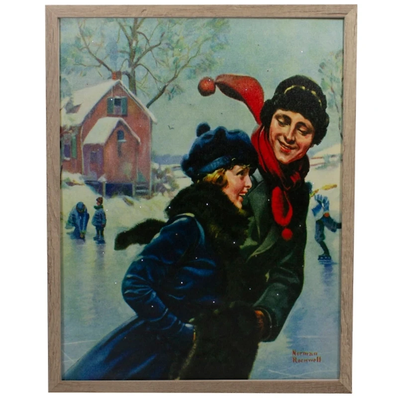 Rockwell Couple Ice Skating LED Canvas Art Print