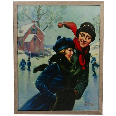 Rockwell Couple Ice Skating LED Canvas Art Print