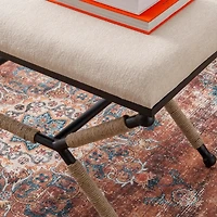 White Upholstered and Wrapped Rope Metal Bench