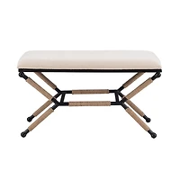 White Upholstered and Wrapped Rope Metal Bench