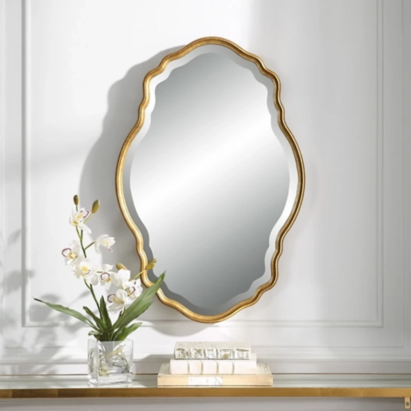 Gold Curved Beveled Frame Mirror