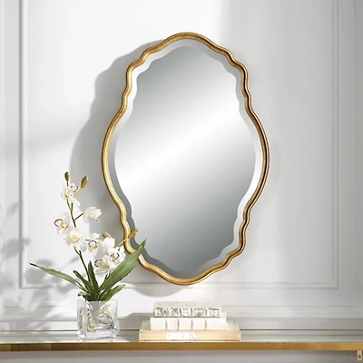 Gold Curved Beveled Frame Mirror