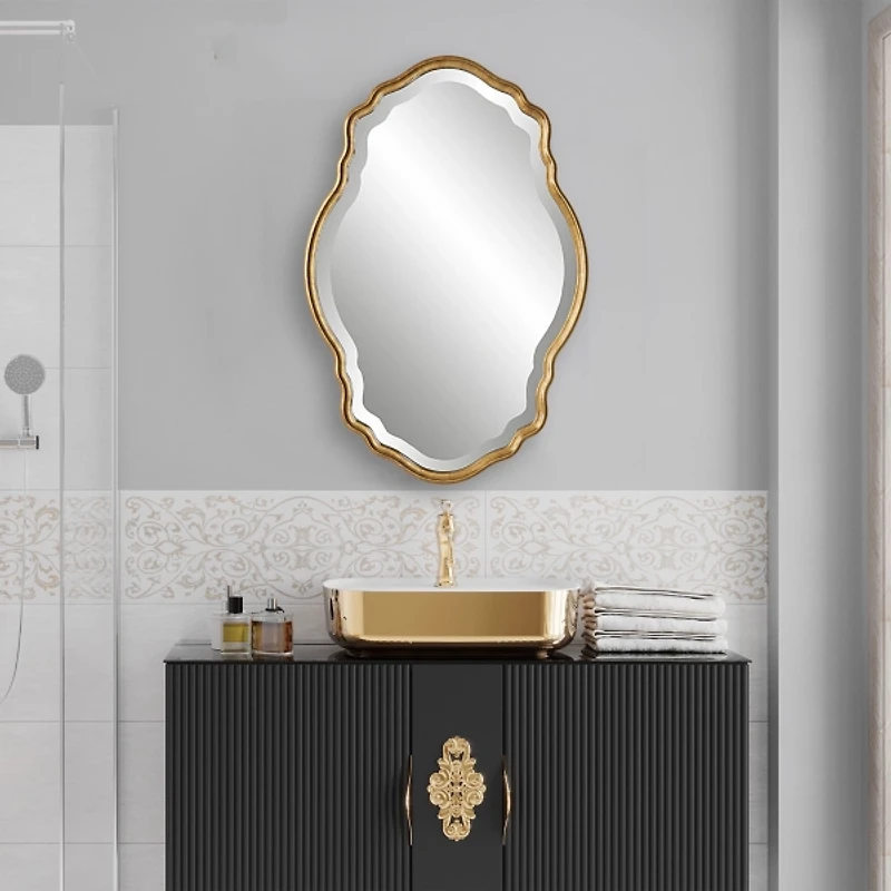 Gold Curved Beveled Frame Mirror