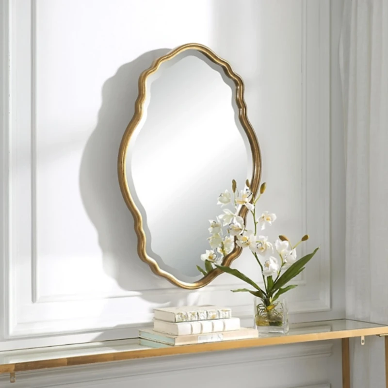 Gold Curved Beveled Frame Mirror