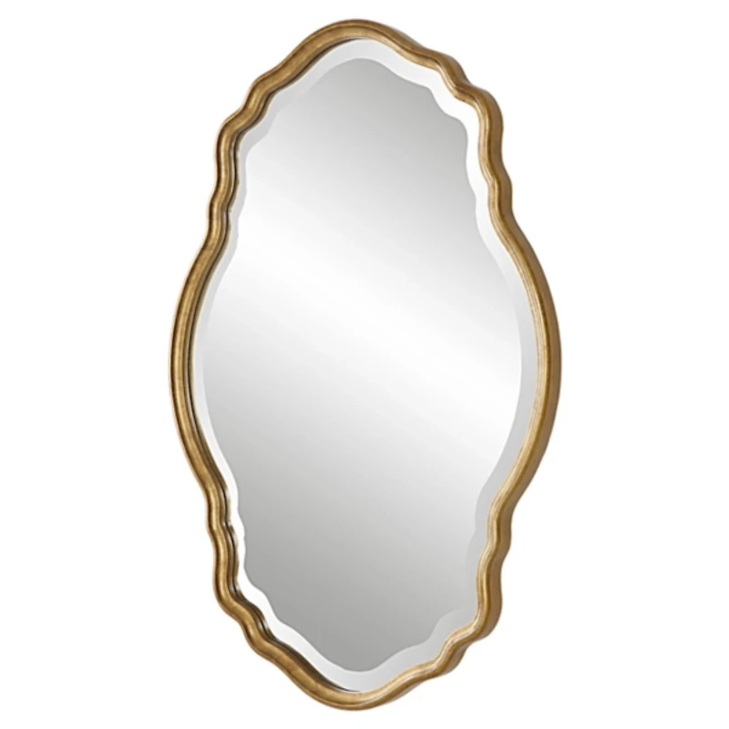 Gold Curved Beveled Frame Mirror