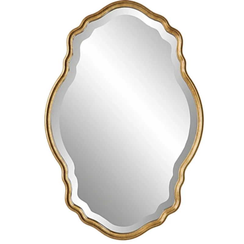 Gold Curved Beveled Frame Mirror
