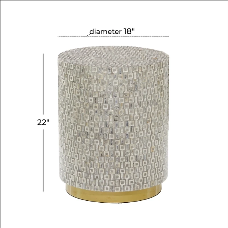 Gray Mother Of Pearl Sells Wood Base Accent Table