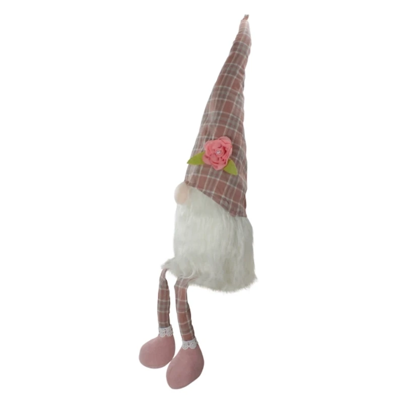 Pink and White Plaid Gnome Shelf Sitter