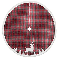 Red and White Plaid Tree Skirt with Reindeer