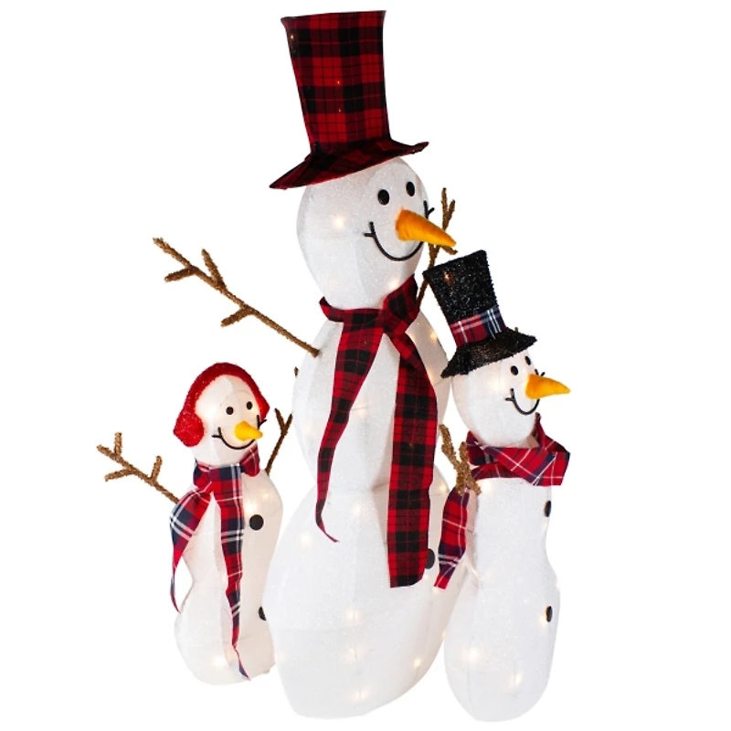 Pre-Lit Outdoor Plaid Tinsel Snowman Family