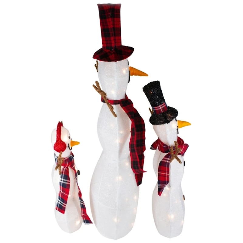 Pre-Lit Outdoor Plaid Tinsel Snowman Family