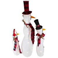 Pre-Lit Outdoor Plaid Tinsel Snowman Family