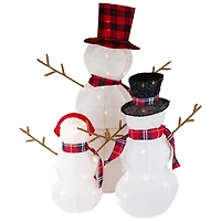 Pre-Lit Outdoor Plaid Tinsel Snowman Family