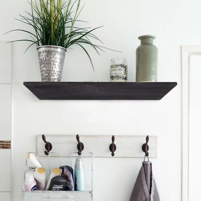 Black Wedge Wood Small Floating Shelf
