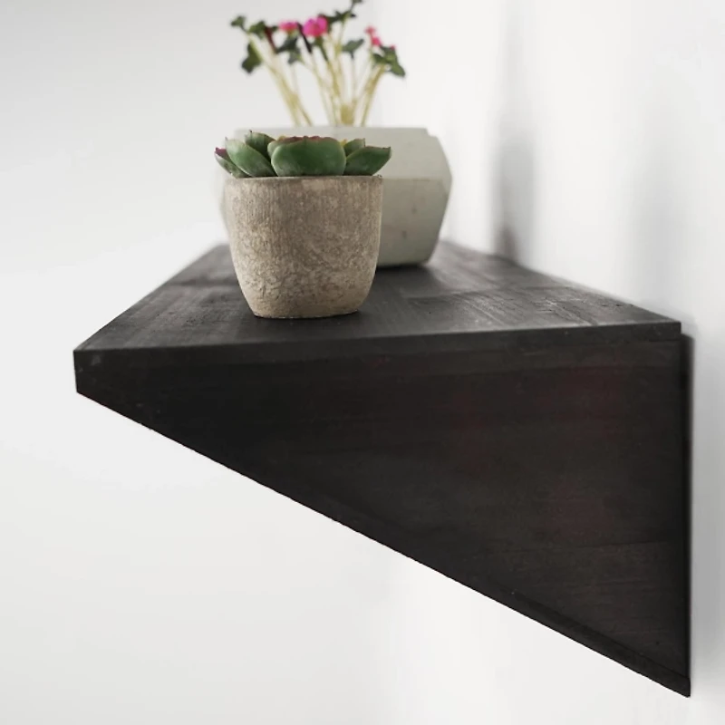 Black Wedge Wood Small Floating Shelf