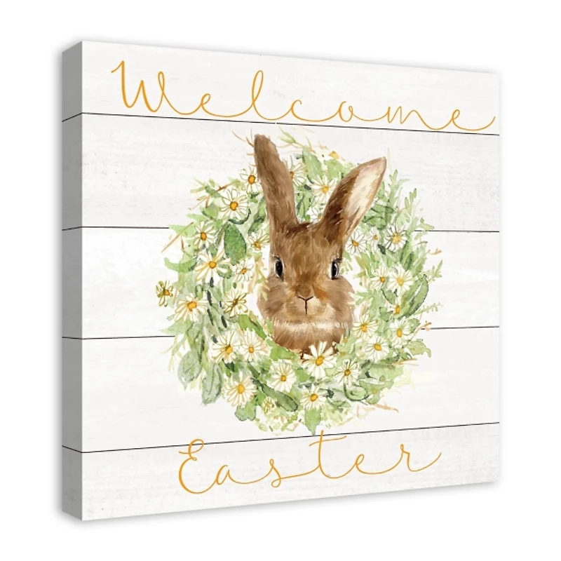 Welcome Easter Bunny Wreath Canvas Art Print