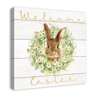 Welcome Easter Bunny Wreath Canvas Art Print