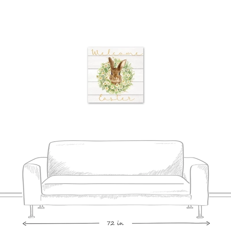Welcome Easter Bunny Wreath Canvas Art Print