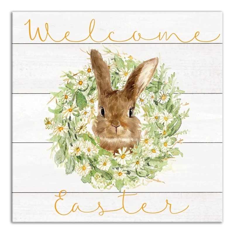 Welcome Easter Bunny Wreath Canvas Art Print
