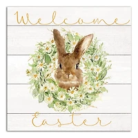 Welcome Easter Bunny Wreath Canvas Art Print