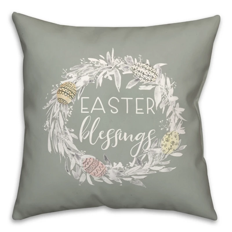 Easter Blessings Wreath Outdoor Throw Pillow