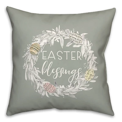 Easter Blessings Wreath Outdoor Throw Pillow