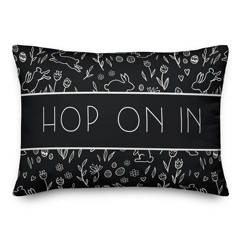 Hop On In Bunny Pattern Outdoor Throw Pillow