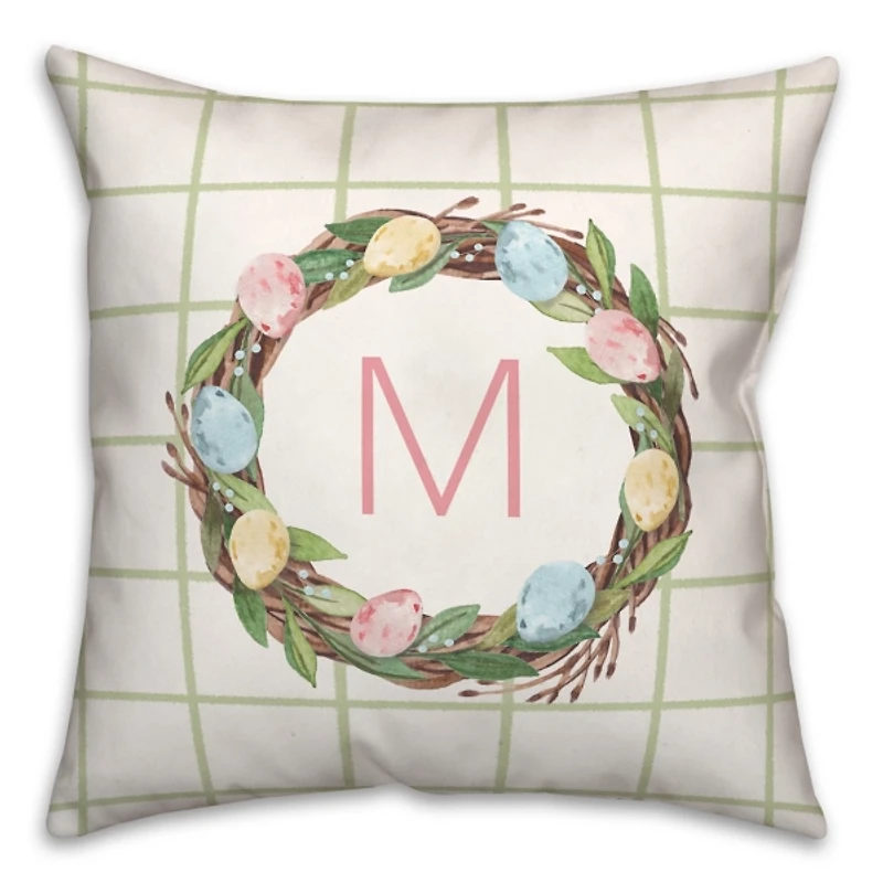 Personalized Monogram Easter Egg Wreath Pillow