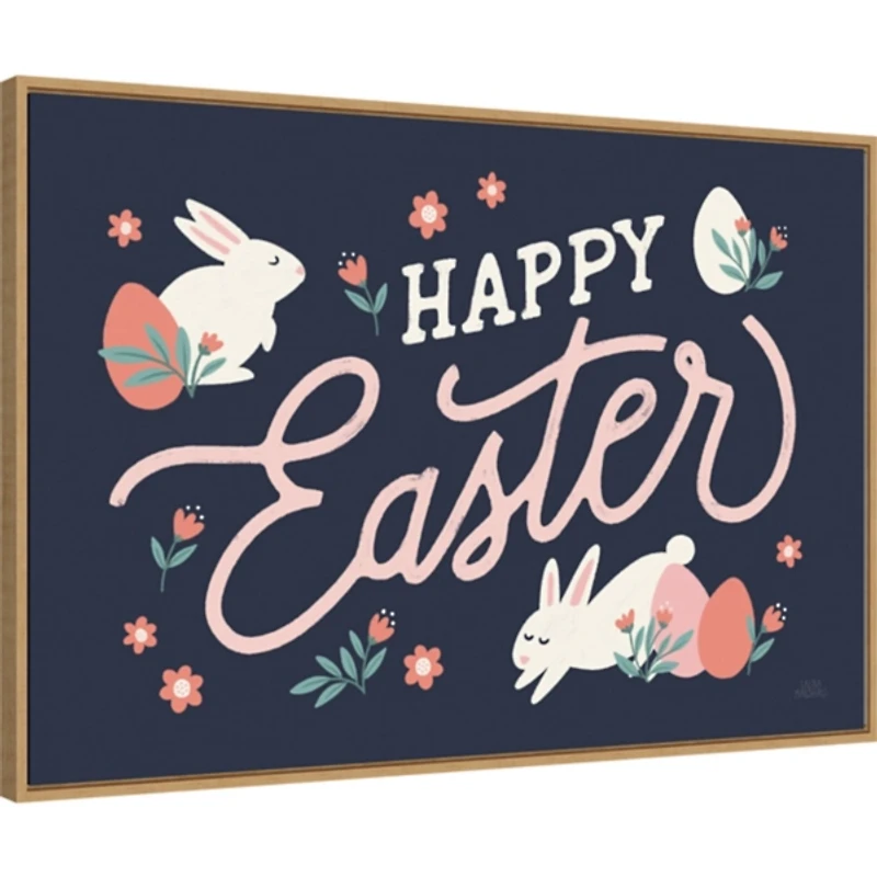 Happy Easter Bunnies Framed Canvas Art Print