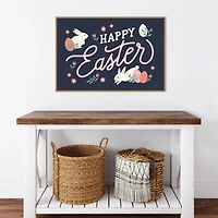Happy Easter Bunnies Framed Canvas Art Print