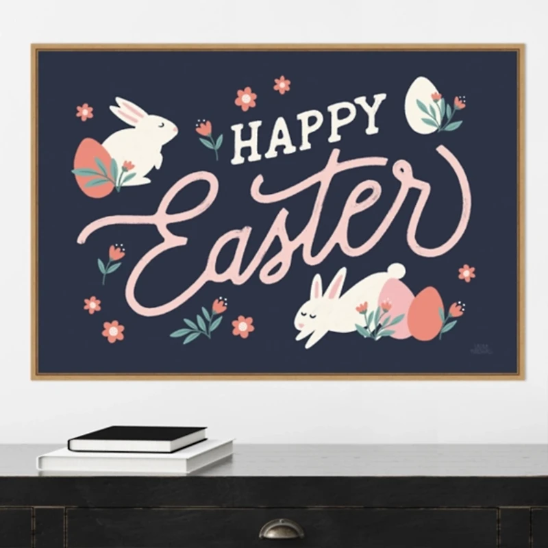 Happy Easter Bunnies Framed Canvas Art Print